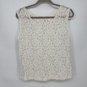 Cinema Etoile Vintage L Sheer Lace off-White Sleeveless Tank Top